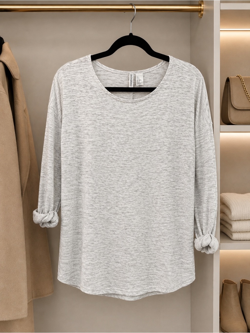 H&M Light Gray Women's Long Sleeve Crewneck Top
